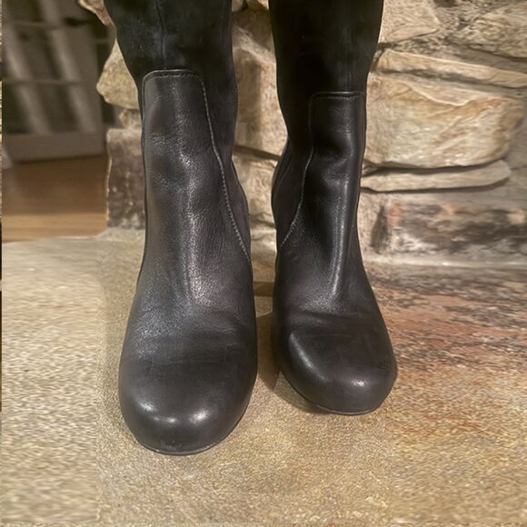 CLARKS Black Leather & Suede Indigo Loyal Pearl Knee High Boots 7M - Picture 8 of 8